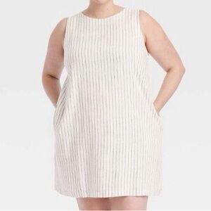 A NEW DAY I NWT Linen Shift Dress, Cream Pin Stripe